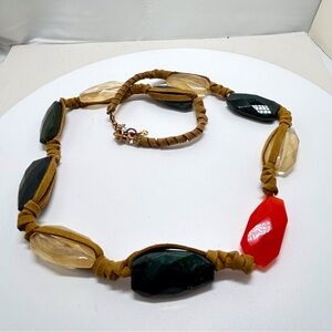 Lucky Brand, Long Chunky Dyed Quartz Stone And Leather Necklace